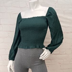 Women Puff Long Sleeve Square Neck Smoked Tops Off The Shoulder Tops Blouses S